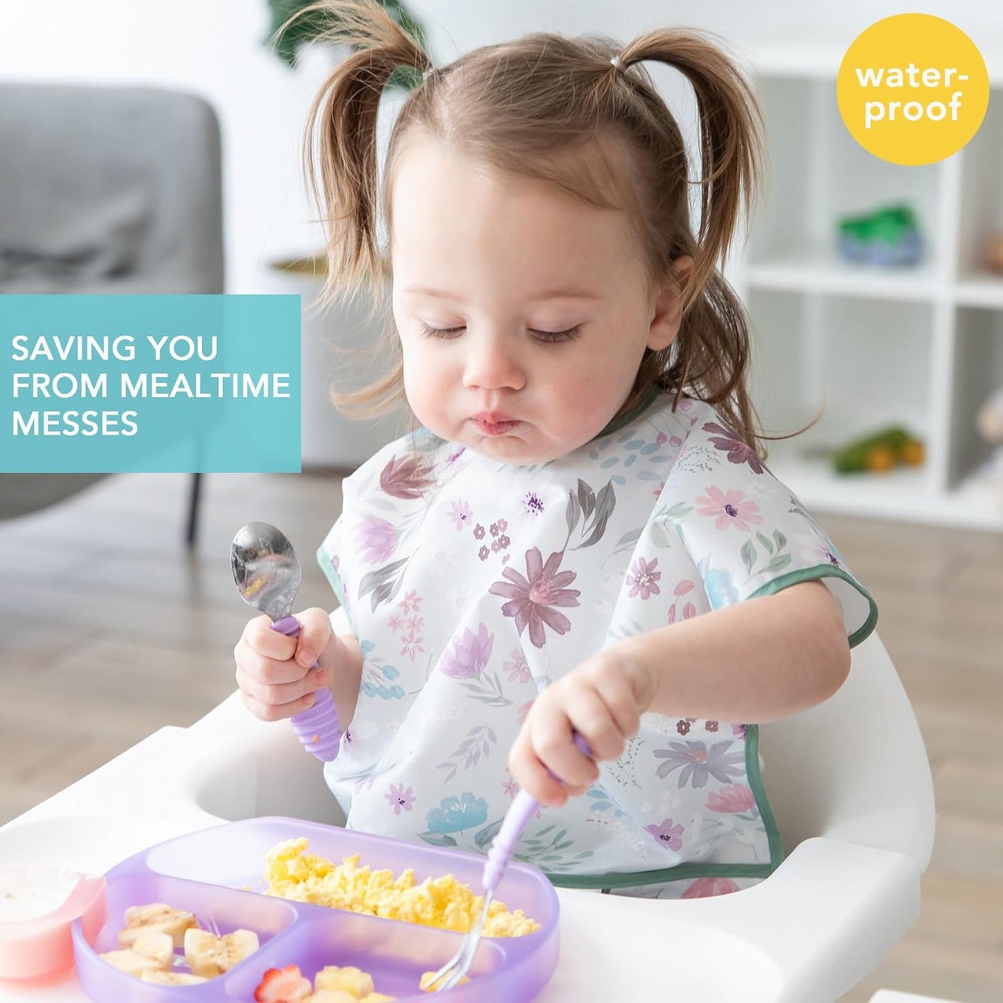 Bumkins Bibs - Toddler Bibs, Waterproof, Large for 1-3 Years, Short Sleeve