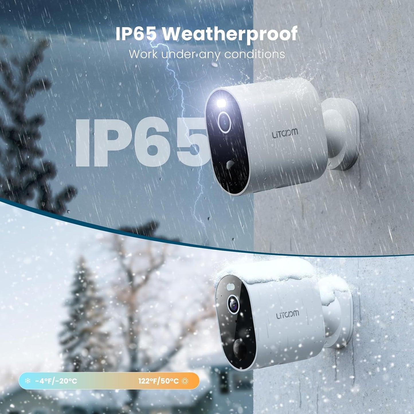 litokam Security Cameras Wireless Outdoor, 2K Battery Powered Outdoor Camera Wireless with Full Color Night Vision, PIR Motion Detection, 2.4G WiFi Home Indoor Camera with IP65 Waterproof, 2-Way Talk