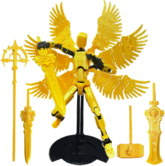 (Assembly Completed) T13 Action Figure Set, Titan 13 Action Figures, 3D Printed Dummy 13 Multi-Jointed Movable Robot Toy, Diy Lucky 13 Action Figure for Kids Adult Christmas Birthday Gifts(Laser gold)