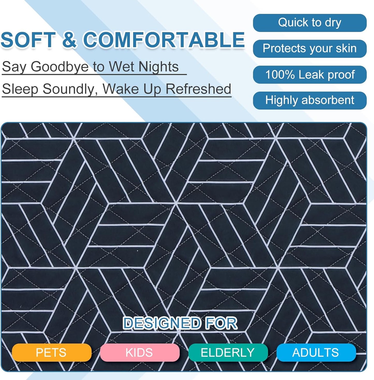 OUTCREATOR® Washable Bed Pads 34" x 56" (Pack of 2), Incontinence Mattress Protector, Anti-Slip Waterproof Underpads for Adults Kids Elderly Pets, Absorbency & Reusable Bedwetting Pads (Navy Blue)