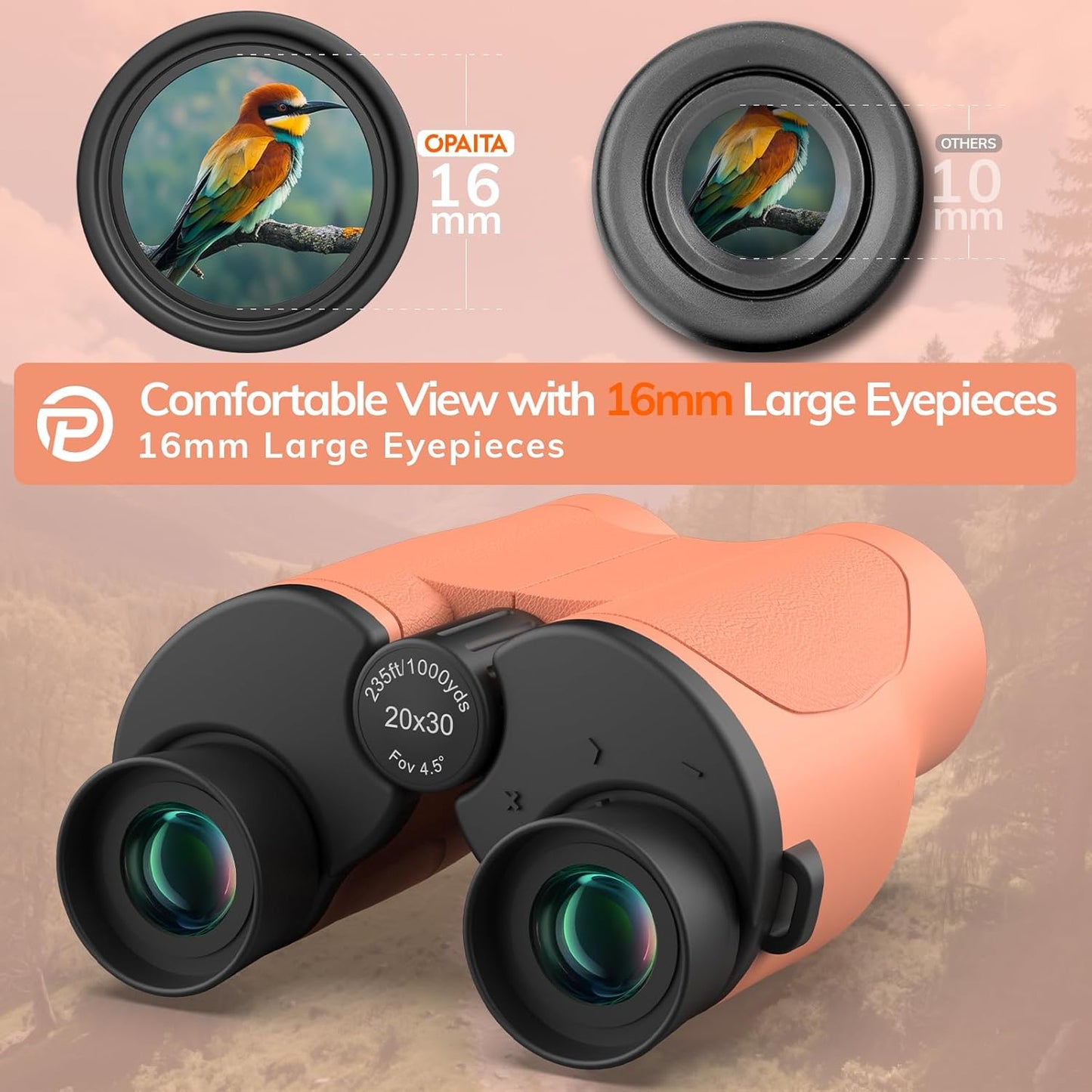 Compact Binoculars for Adults High Powered - OPAITA 20x32 Small Binoculars for Adults Kids with Low Light Vision for Hunting Cruise Ship Travel Concert Hiking Orange