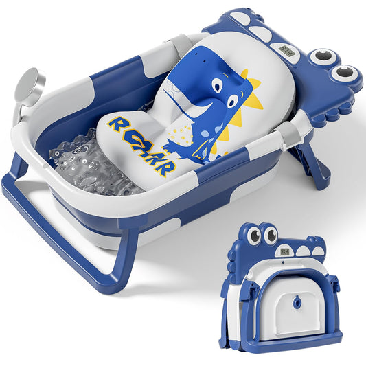 TPN Collapsible Baby Bathtub, Baby Bath Tub with Soft Cushion & Real-Time Thermometer, Baby Bathtub Infant to Toddler Tub (0-36 Months), Portable Newborn Travel Bath tub