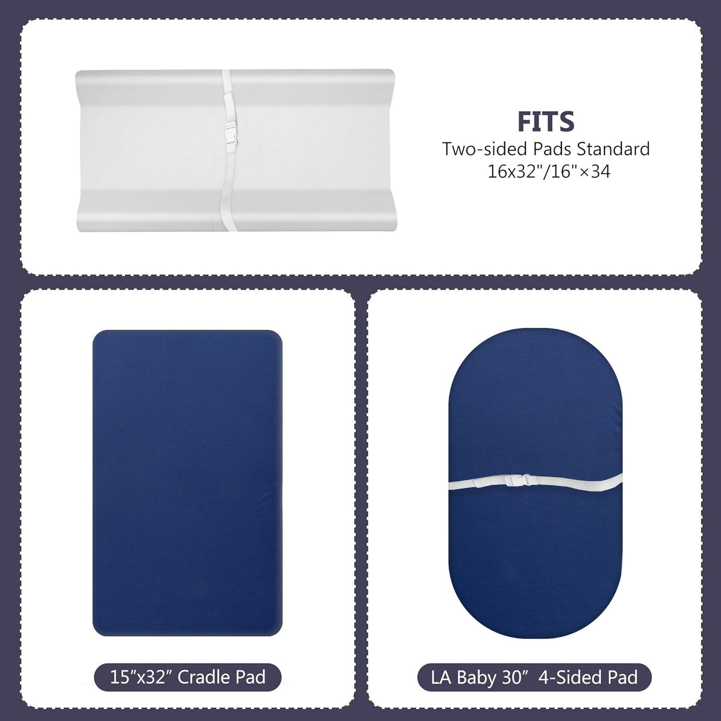 TILLYOU Changing Pad Cover Set in Soft Jersey Material - Fits 32"/34''x16 Contoured Pad for Babies, Navy Blue & Lt Gray