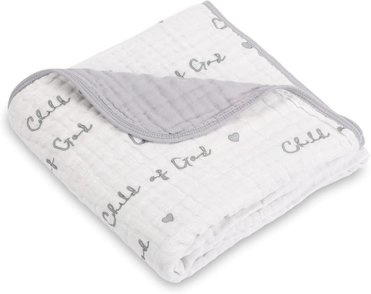 LollyBanks Muslin Baby Blanket 100% Organic Cotton, Muslin Quilt Lightweight, Toddler Blanket for Boy and Girl, 6 Layers Baby Blankets 47"x 47", Nursery Receiving Blankets (Christian Baby)