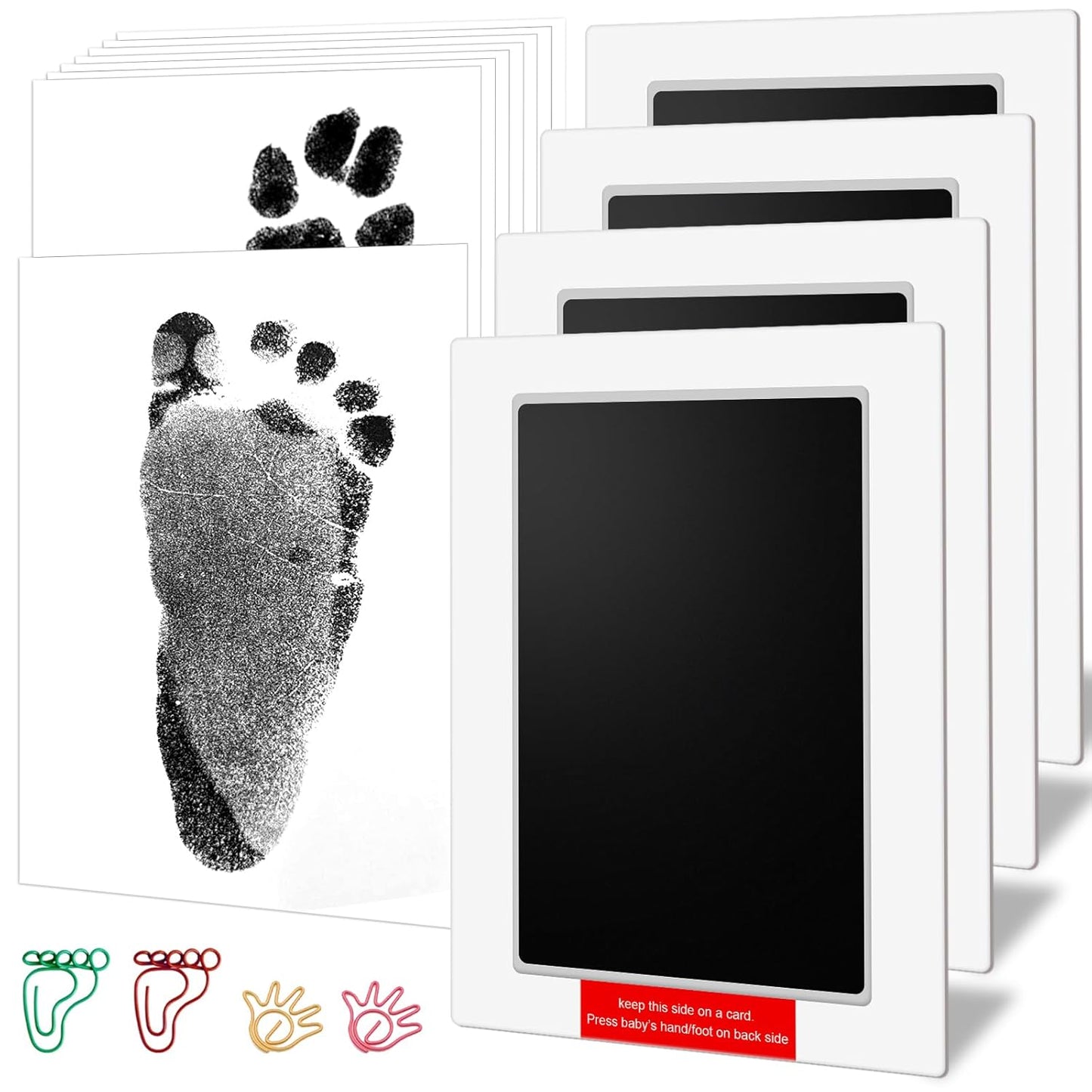 6" x 4" Large Size Baby Inkless Handprint and Footprint Kit with 4 Ink Pads and 8 Imprint Cards by PChero, Ideal for Family Keepsake Newborn Registry Baby Shower Present (Ink Area: 4.9" x 3.14")