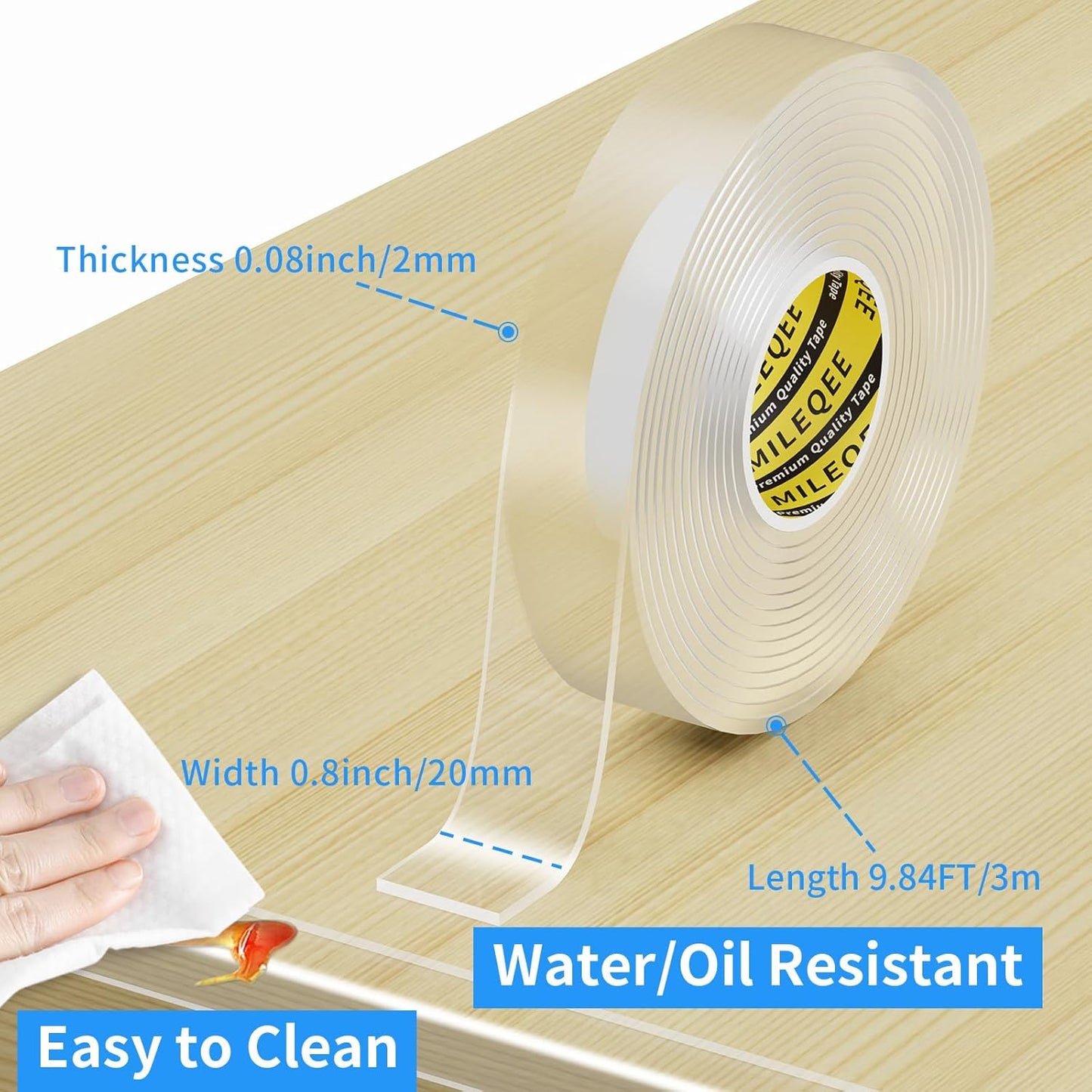 2Pack Clear Edge Protector Strip, 0.8in x 9.84FT(19.68FT Total), Sharp Edge Wrap Cover Tape, Self Adhesive Protective Bumper Guards for Cabinet Door Desk Glass Table Furniture, Kitchen Countertop