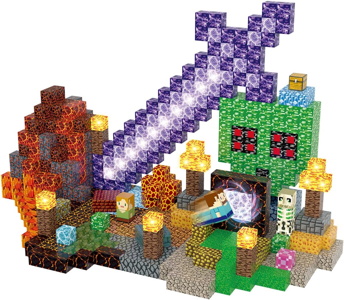 Magnetic Blocks Building Toys Set, Magnetic Building Blocks STEM Construction Toys, 3D Sword Light Up Magnet Cubes Montessori Sensory Stacking Toy for Toddlers Age 3 4 5 6 7 8