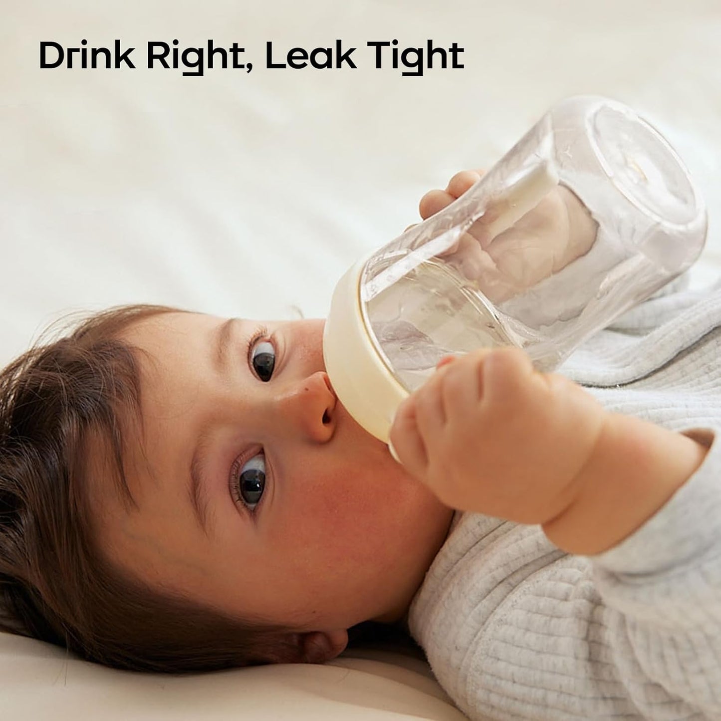 Bc babycare Sippy Cup Learner for 6+ Month Old with Nipples & Handles, Spill Proof Sippy Cup, Weighted Straw Toddler Cups, Anti-Choking Baby Cups 2 Packs, Beige