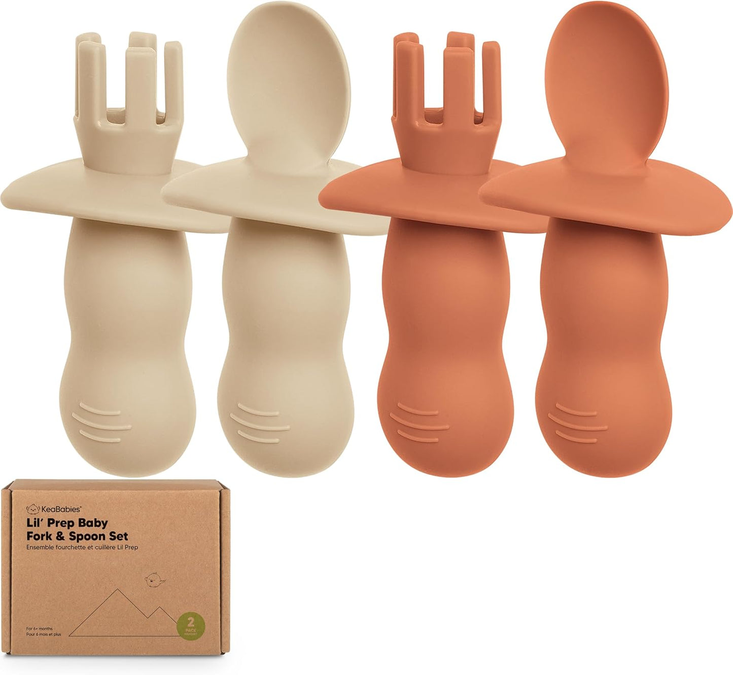 KeaBabies 4-Pack Silicone Baby Spoons and Forks Set - Baby Led Weaning Utensils 6-12 Months, Self Feeding Toddler Spoon & Fork for Training, Teething, Easy to Hold, BPA-Free Silicone (Terracotta)