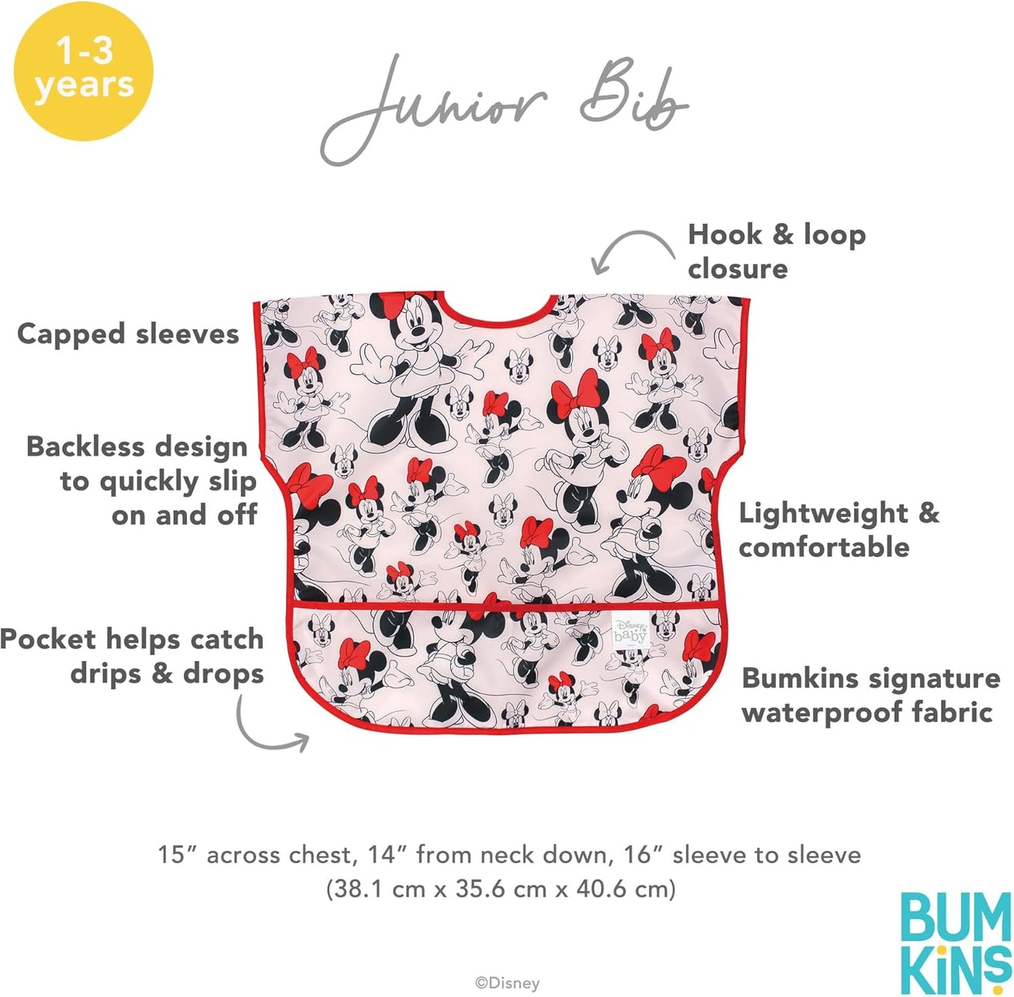 Bumkins Bibs - Toddler Bibs, Waterproof, Large for 1-3 Years, Short Sleeve