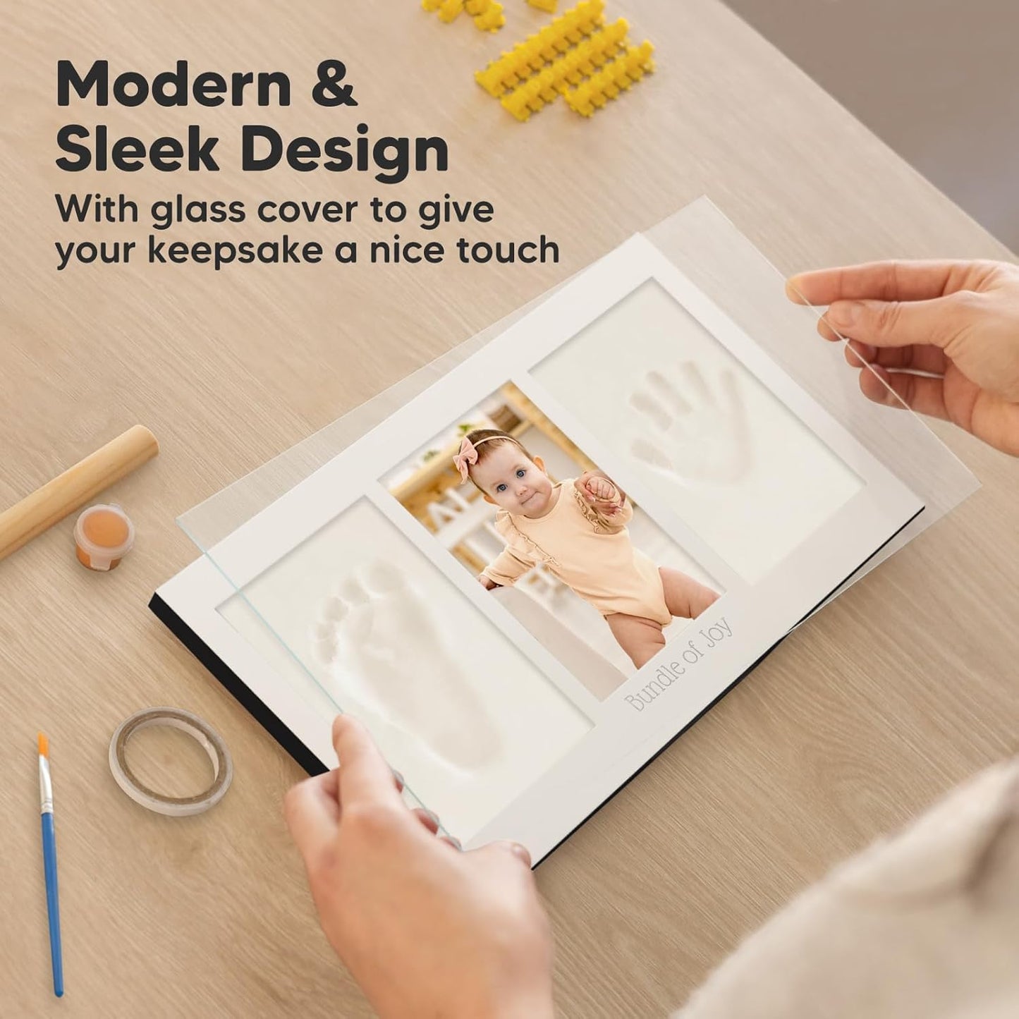 Baby Hand and Footprint Kit - Clay Handprint Keepsake Frame, Newborn Nursery Picture Frame, Personalized New Mom Gifts for Baby Shower & Registry (Onyx Black)