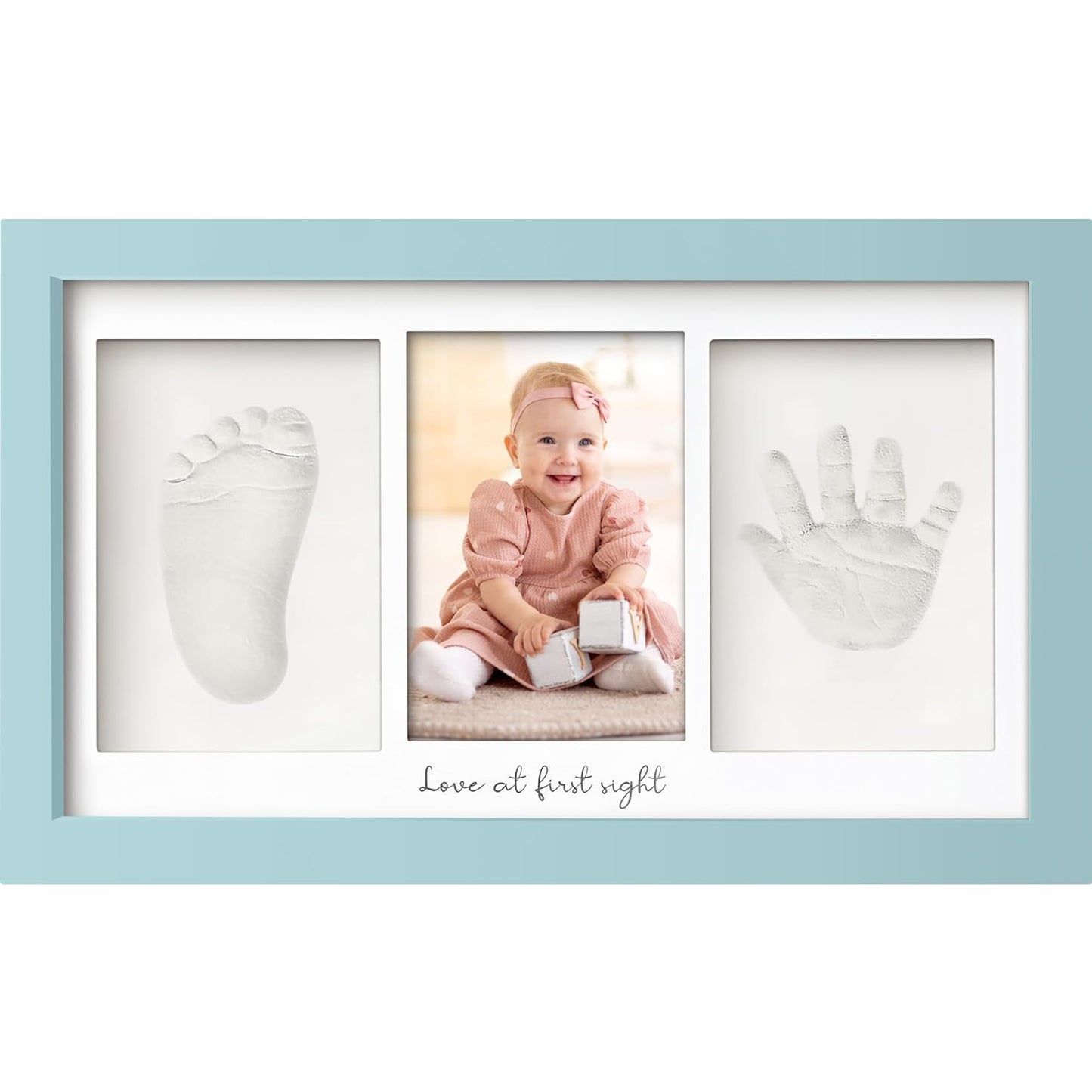 Baby Hand and Footprint Kit - Clay Handprint Keepsake Frame, Newborn Nursery Picture Frame, Personalized New Mom Gifts for Baby Shower & Registry (Sky Blue)