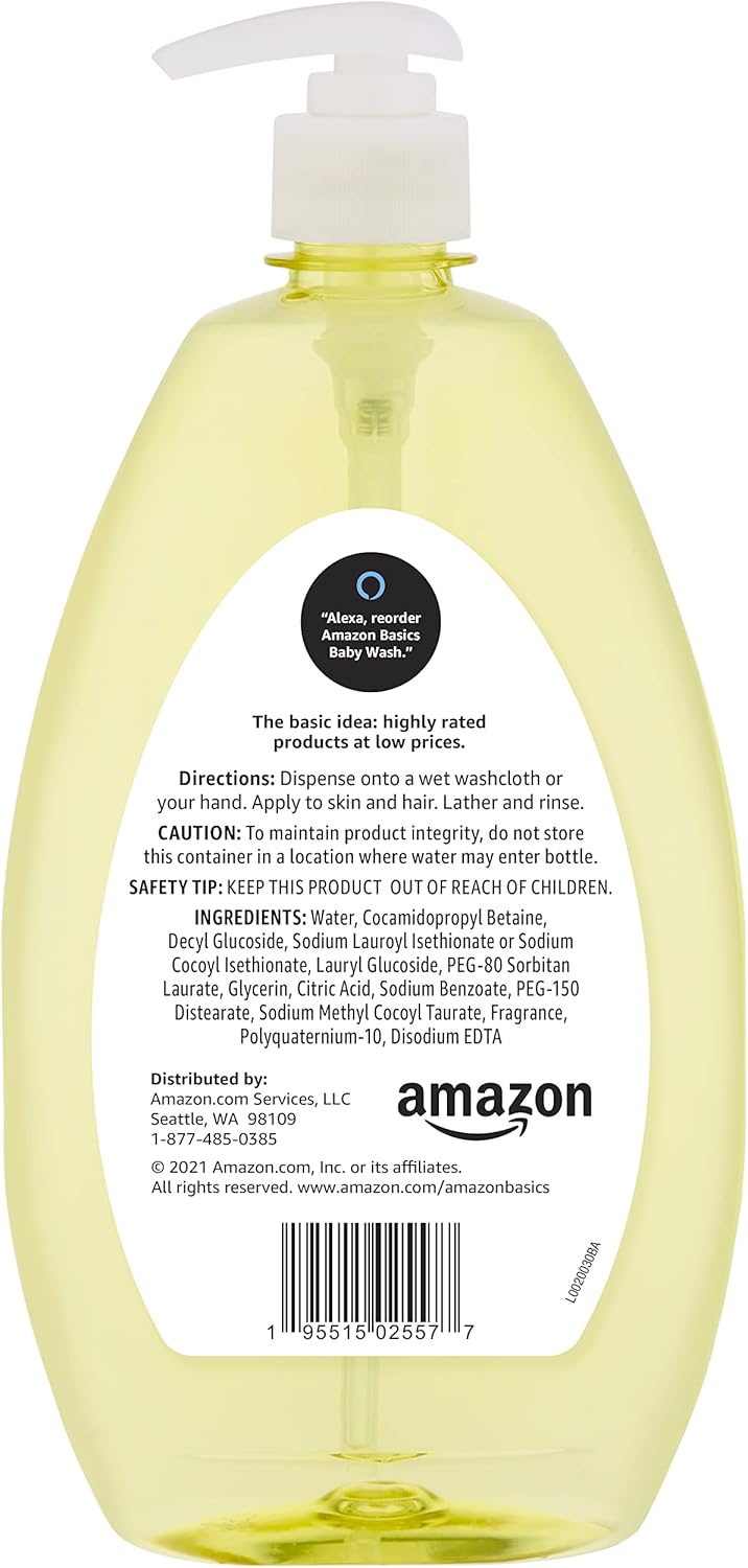 Amazon Basics Tear-Free Baby Hair and Body Wash, 27.1 Fluid Ounce, Lightly Scented, 4-Pack (Previously Solimo)
