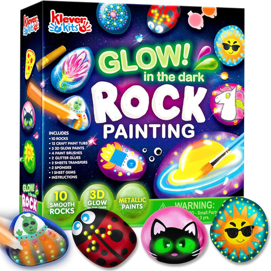 JOYIN Rock Painting Kit- Glow in The Dark Rock Kit, Arts and Crafts for Kids Ages 6-12, Art Supplies Toy, Kids Craft Paint Kits, Arts & Crafts for Boys Girls Birthday Party Gift Toy