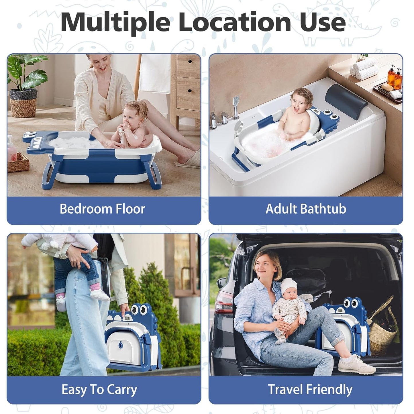 TPN Collapsible Baby Bathtub, Baby Bath Tub with Soft Cushion & Real-Time Thermometer, Baby Bathtub Infant to Toddler Tub (0-36 Months), Portable Newborn Travel Bath tub