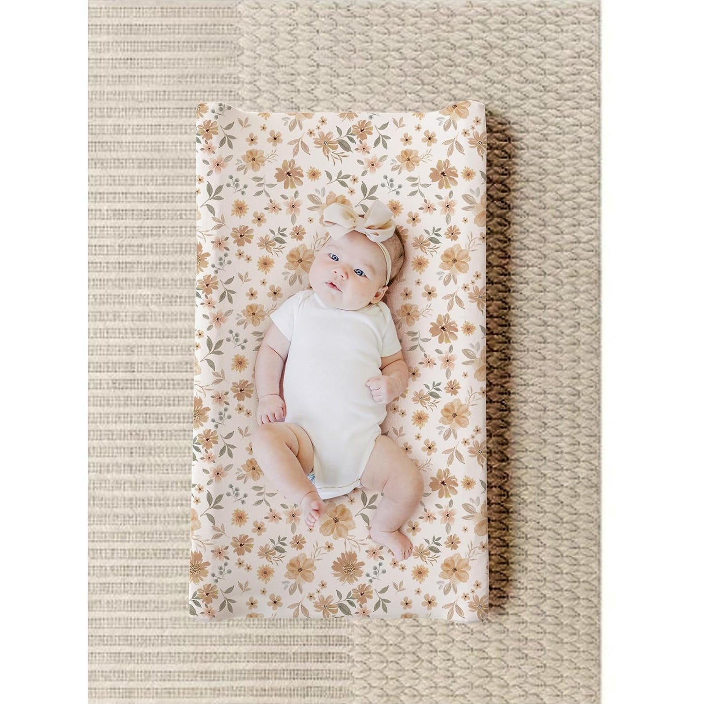 Konssy 2 Pack Stretchy Changing Pad Covers for Girl, Boy, Silky Soft Changing Table Cover, Breathable Baby Nursery Diaper Chang Pad Sheets (Toffee, Flourish)