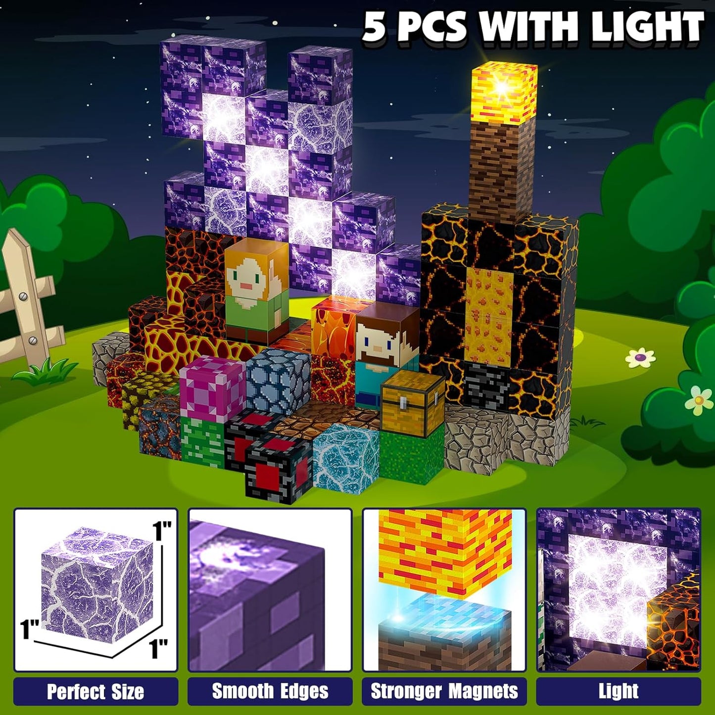 Magnetic Blocks Building Toys Set, Magnetic Building Blocks STEM Construction Toys, 3D Sword Light Up Magnet Cubes Montessori Sensory Stacking Toy for Toddlers Age 3 4 5 6 7 8