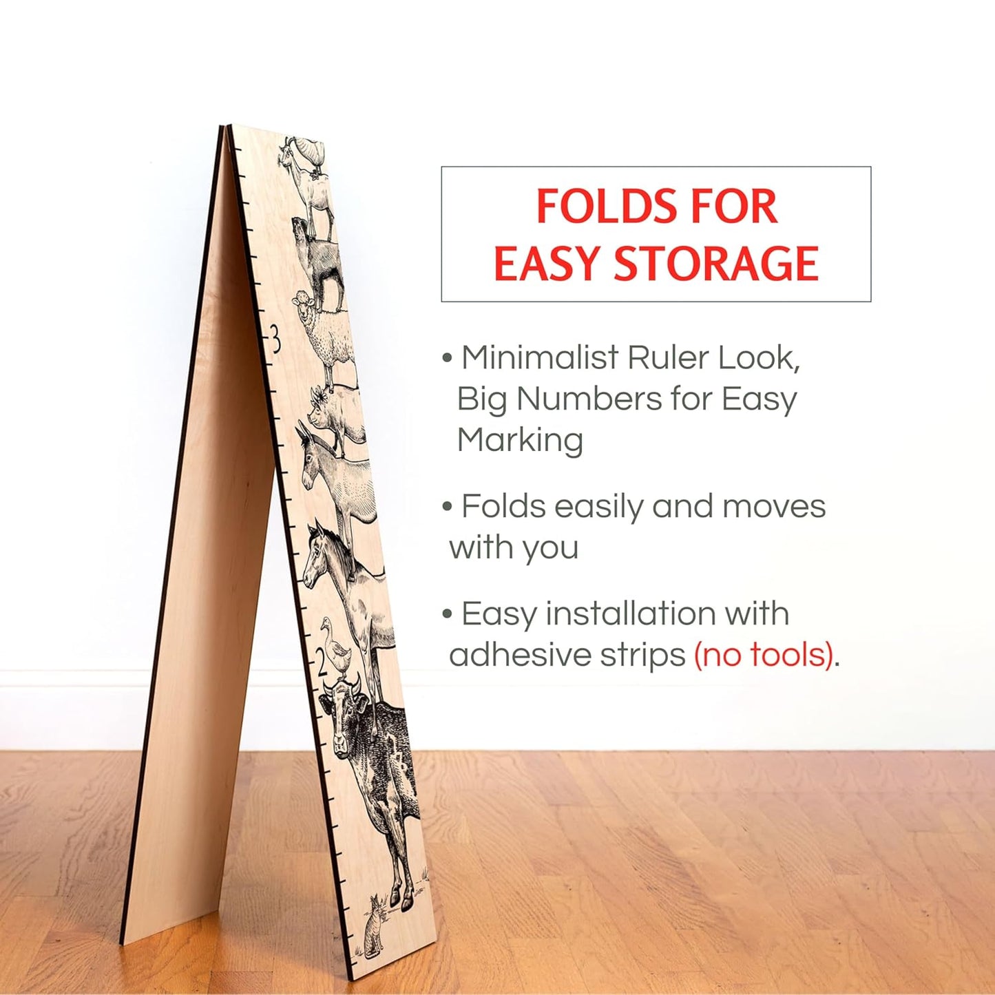 Wooden Growth Chart – Kids Height Chart, Wall Measurement for Kids, Height Chart for Wall, Growth Ruler for Children – Farm Animals, Natural - 63" x 6.7"