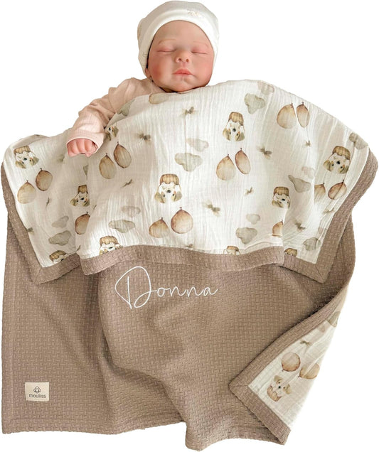 Personalized Baby Blanket with Name – Handmade 100% Organic Cotton Newborn Gift | Custom Knit Blanket for Boys, Girls, Kids & Baby Showers
