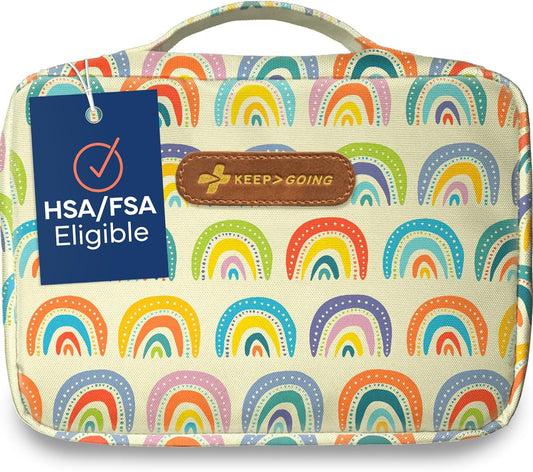 KeepGoing Large Home First Aid Kit for Kids – 270 Pc. for Car, Home, Dorm, & Boat with Latex-Free Bandages – 10 x 7 x 3.5 in. Travel First Aid Kit (Sunny Rainbow)