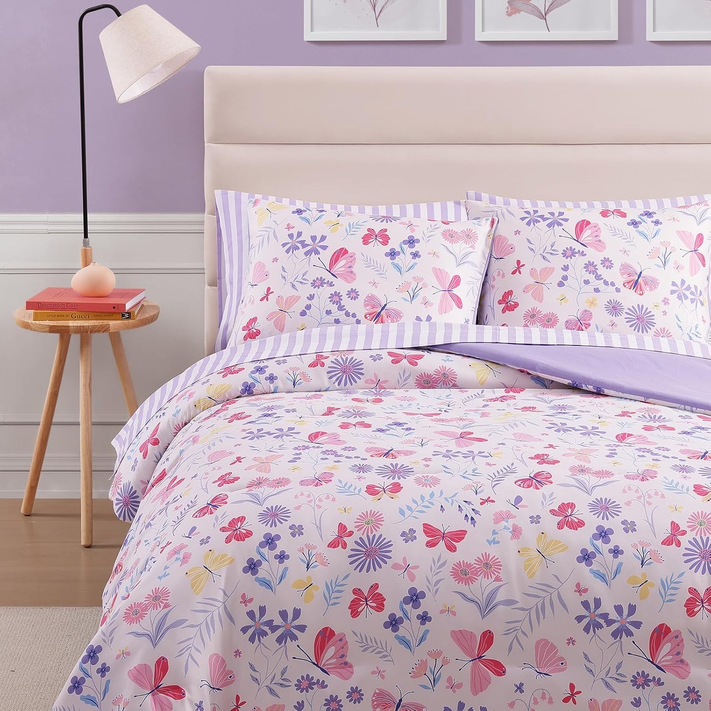 Twin Comforter Set with Sheets for Girls-5 Pieces Twin Bedding Sets with Pink Comforter, Sheets, Pillowcase & Sham for Kids (Cute Botanical Flowers, 66" X 86")