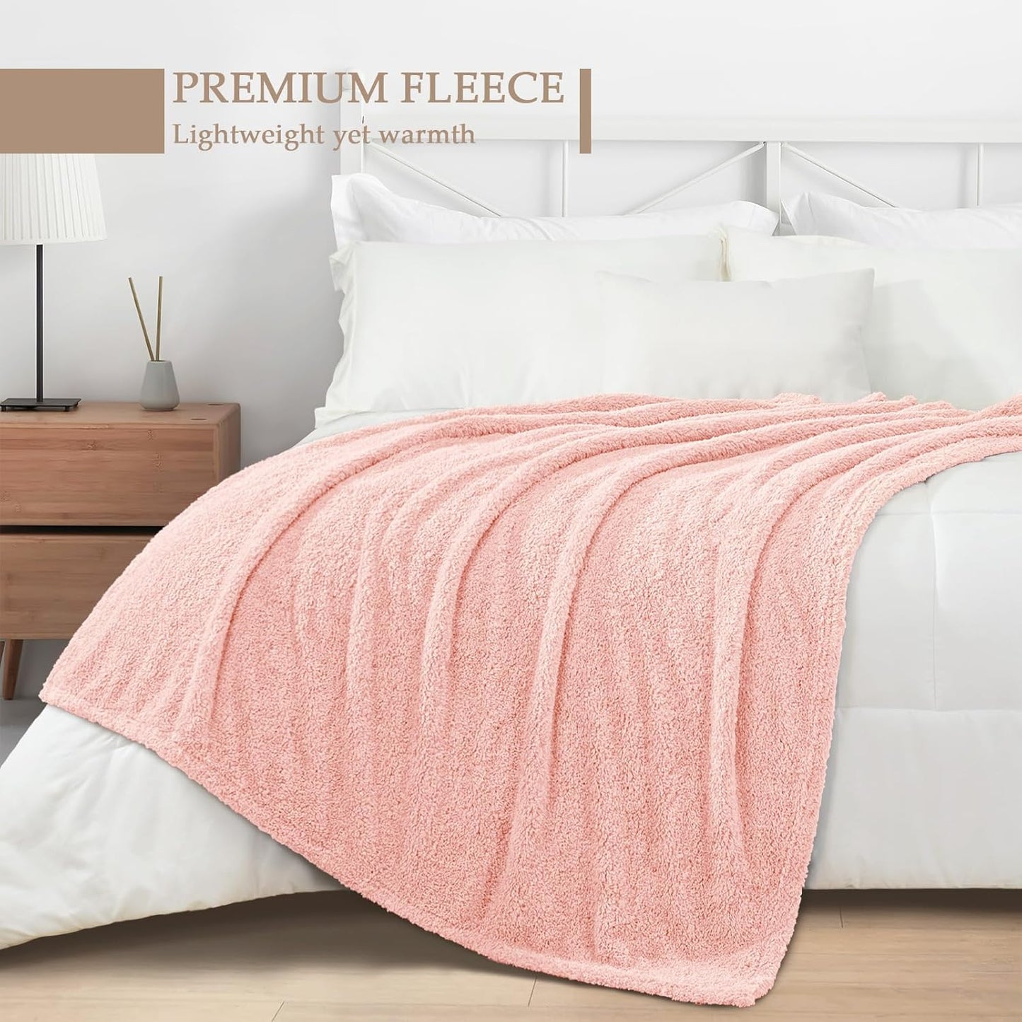 Exclusivo Mezcla Fleece Blanket for Couch, Soft and Cozy King Blankets for Women Men Girls Kids, Suitable for All Seasons, Light Pink, 90x104 Inches