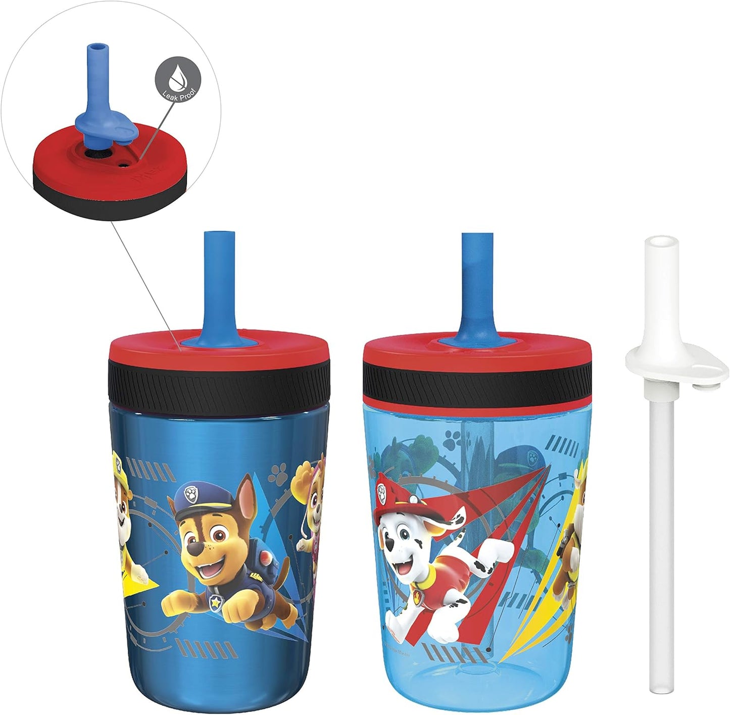 Zak Designs PAW Patrol Kelso Tumbler Set, Leak-Proof Screw-On Lid with Straw, Bundle for Kids Includes Plastic and Stainless Steel Cups with Additional Sipper (Paw Patrol- 3pc)15 fl oz