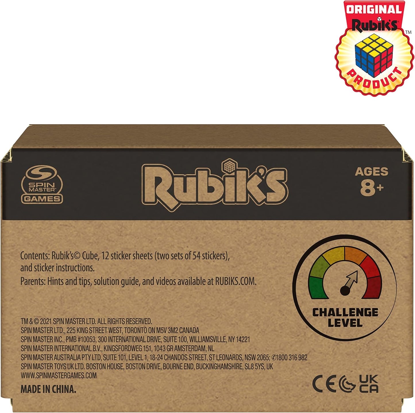 Rubik's Cube, Original 3x3 Puzzle Brain Teaser Fidget Toy with Removable Interchangeable Mod Stickers to Customize, for Adults & Kids Ages 8 and up