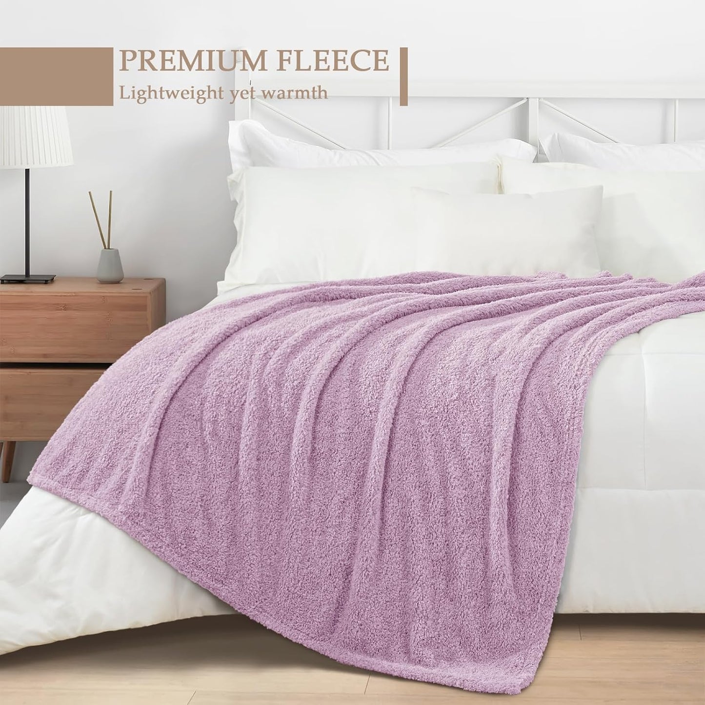Exclusivo Mezcla Fleece Throw Blanket for Couch Sofa, Soft Warm and Fluffy Blankets for Women Men Girls Kids, Suitable for All Seasons, Light Purple,50x60 Inches