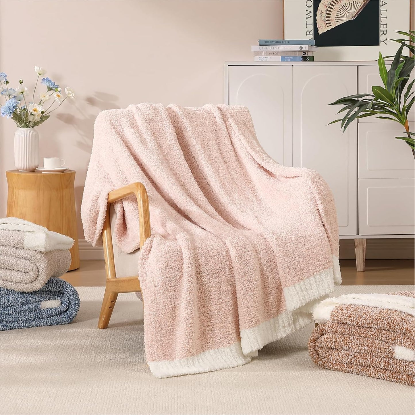 WRENSONGE Throw Blanket Cationic Dyeing Pink Soft Cozy Fluffy Warm Hand Made Throw Blankets for Couch, Sofa, Chair, Bed, Camping, Picnic, Travel Lightweight Bed Blanket - 50"*60"