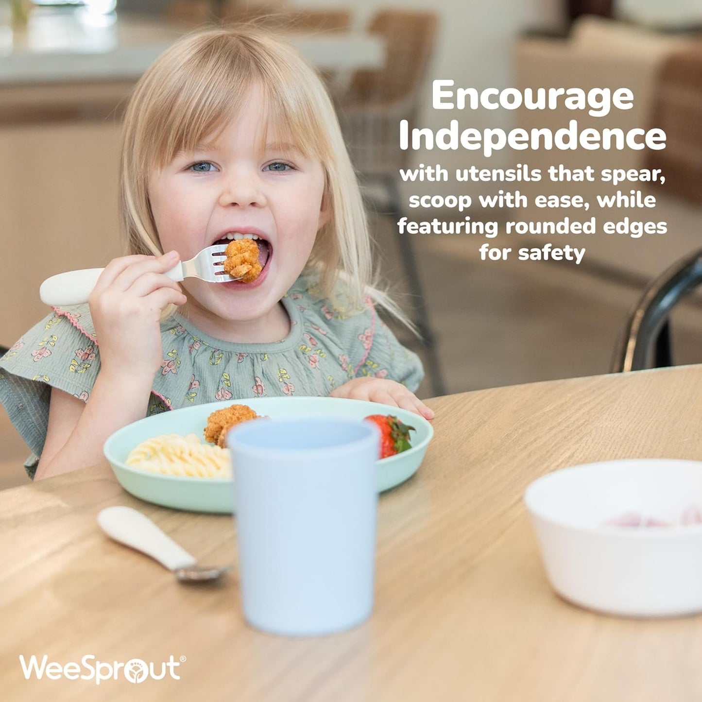 WeeSprout Toddler Utensils, 3 Forks & 3 Spoons, 18/8 Stainless Steel & Food Grade Silicone, Thick Easy-Grip Handles, Perfect Length For New Self Feeders, Gentle On Gums & Teeth, Dishwasher Safe