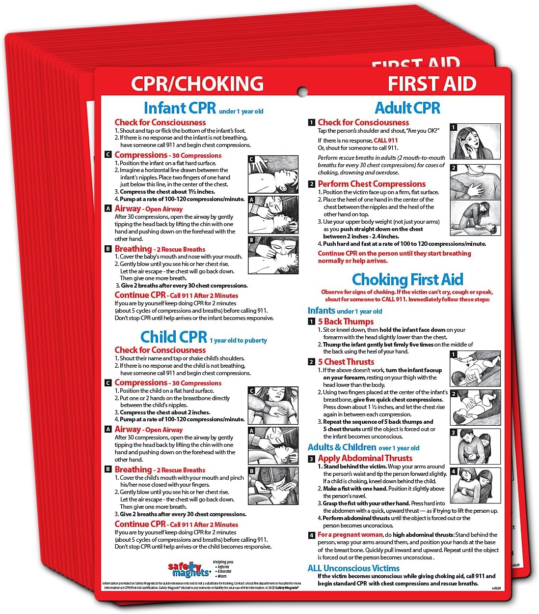 Safety Magnets by ZOCO – CPR & Choking Fridge Magnet (20-Pack) – First Aid Instructions for Infants, Children, & Adults – Heimlich Maneuver Laminated Card 8.5" x 11"