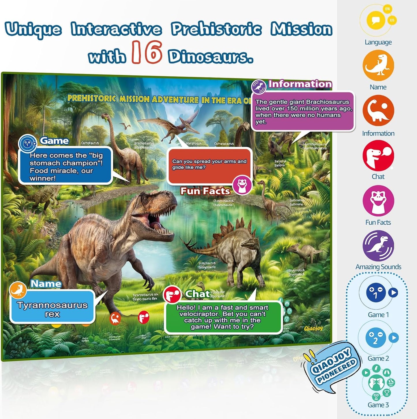 Bilingual Interactive for Kids Talking Dinosaur Space Poster for Kids Learning and Educational Toys,Talking Educational Dinosaur Toy for Ages 3 to 12 Years Old,Space Theme Wall Decor for Preschool