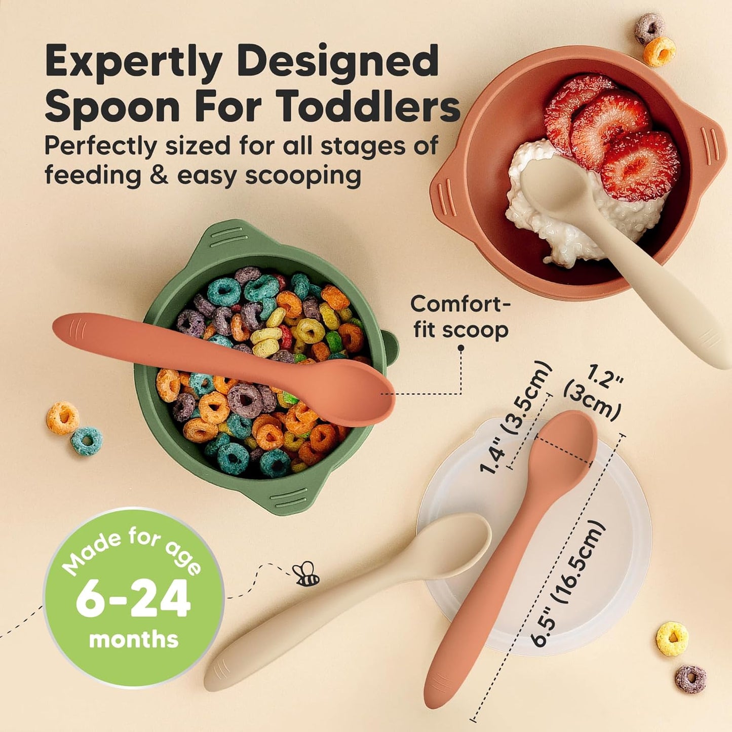 KeaBabies Silicone Baby Spoons, Self Feeding 6-12 months - 3-Pack Baby Weaning Eating Utensils,Toddler First Food Training Spoon,Infant,Kids Feeding Supplies Essential Set,Dishwasher-safe (Terracotta)