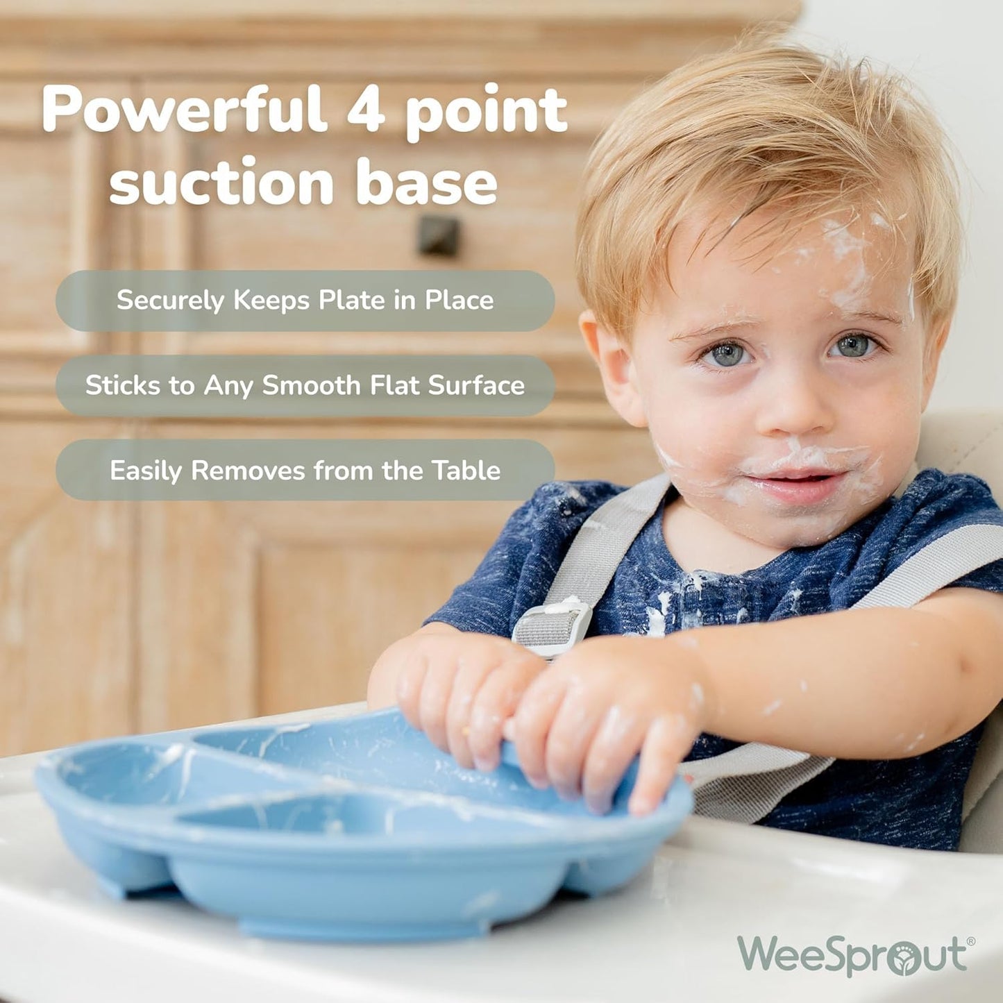 WeeSprout Suction Plates with Lids for Babies & Toddlers - 100% Silicone, Dinnerware Stays Put, Divided Design for Picky Eaters, Microwave & Dishwasher Friendly, 3 Pack