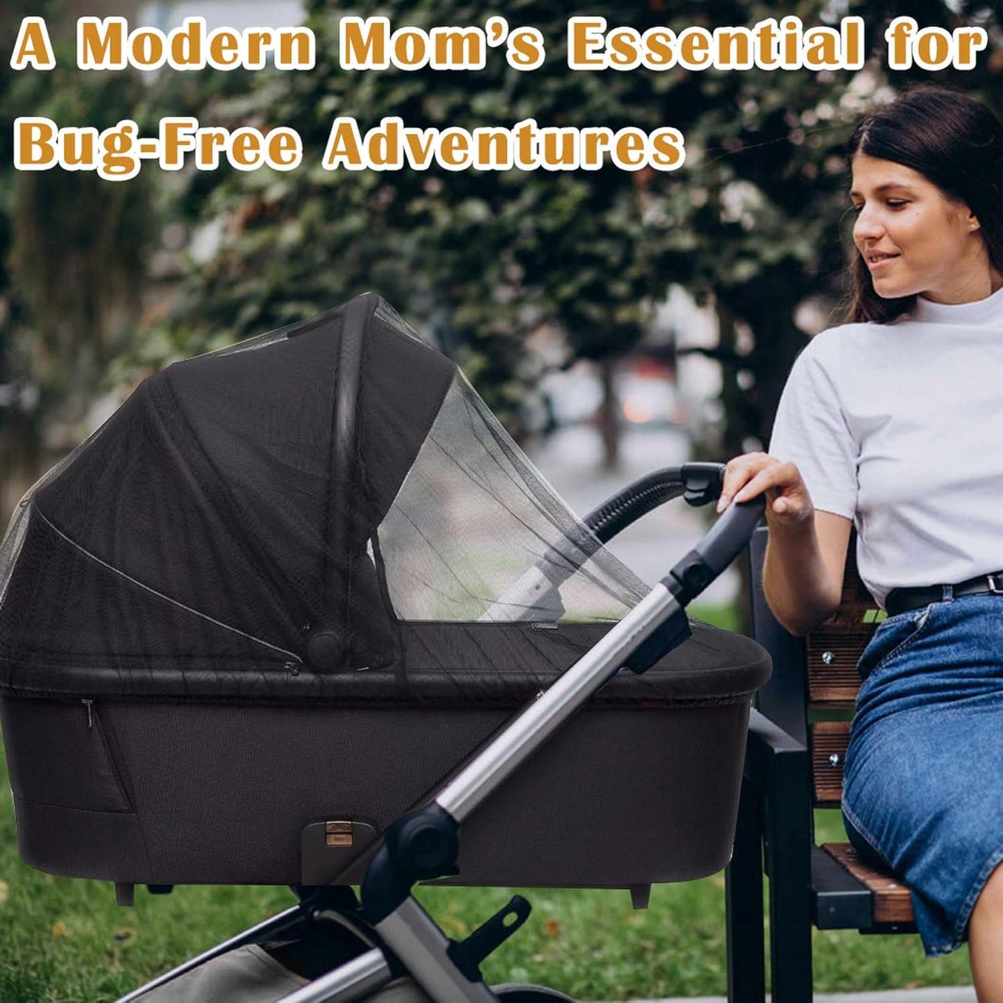 Baby Stroller Mosquito Net (2 Pack) - Durable Mesh Protection for Bassinets, Cradles, Playards, Pack N Plays & Portable Mini Cribs | Breathable Universal Fit Insect Barrier (Black + Daisy)