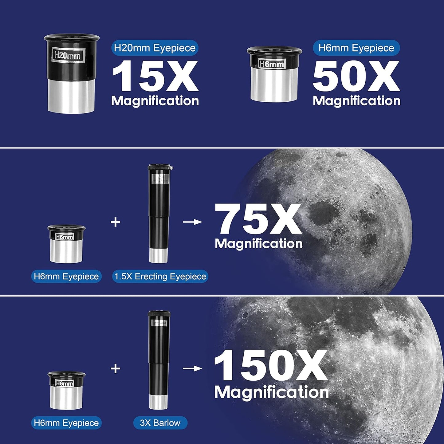 AOMEKIE Telescopes,70mm Aperture 300mm Table Tripod, Astronomical for Beginners,2 Eyepieces 150X with Smartphone Adapter Moon Filter 3X Barlow