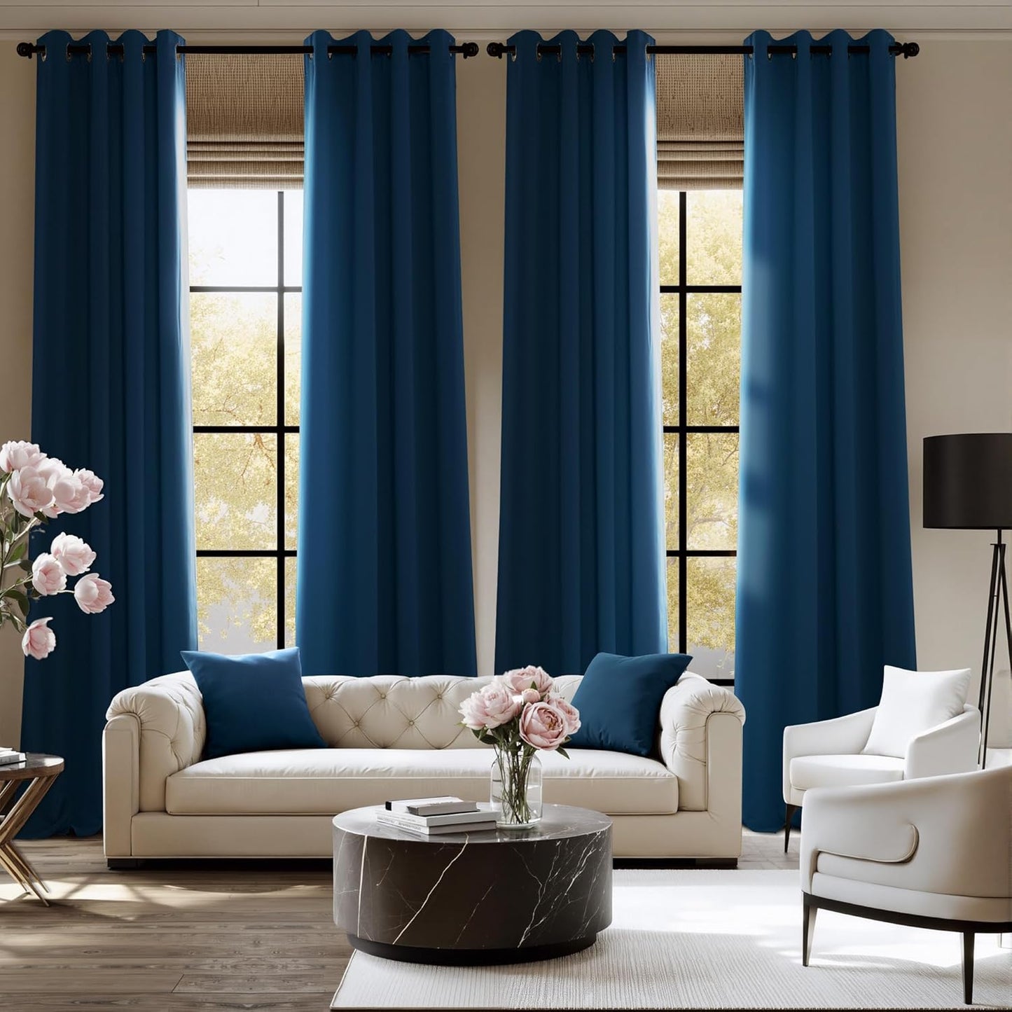 NICETOWN Morrocan Blue Room Darkening Curtains 84 Inches Long 2 Panels for Living Room, Bedroom, Nursery Summer Thermal Insulated Blackout Drapes Grommet Noise Reducing Window Curtains, W40