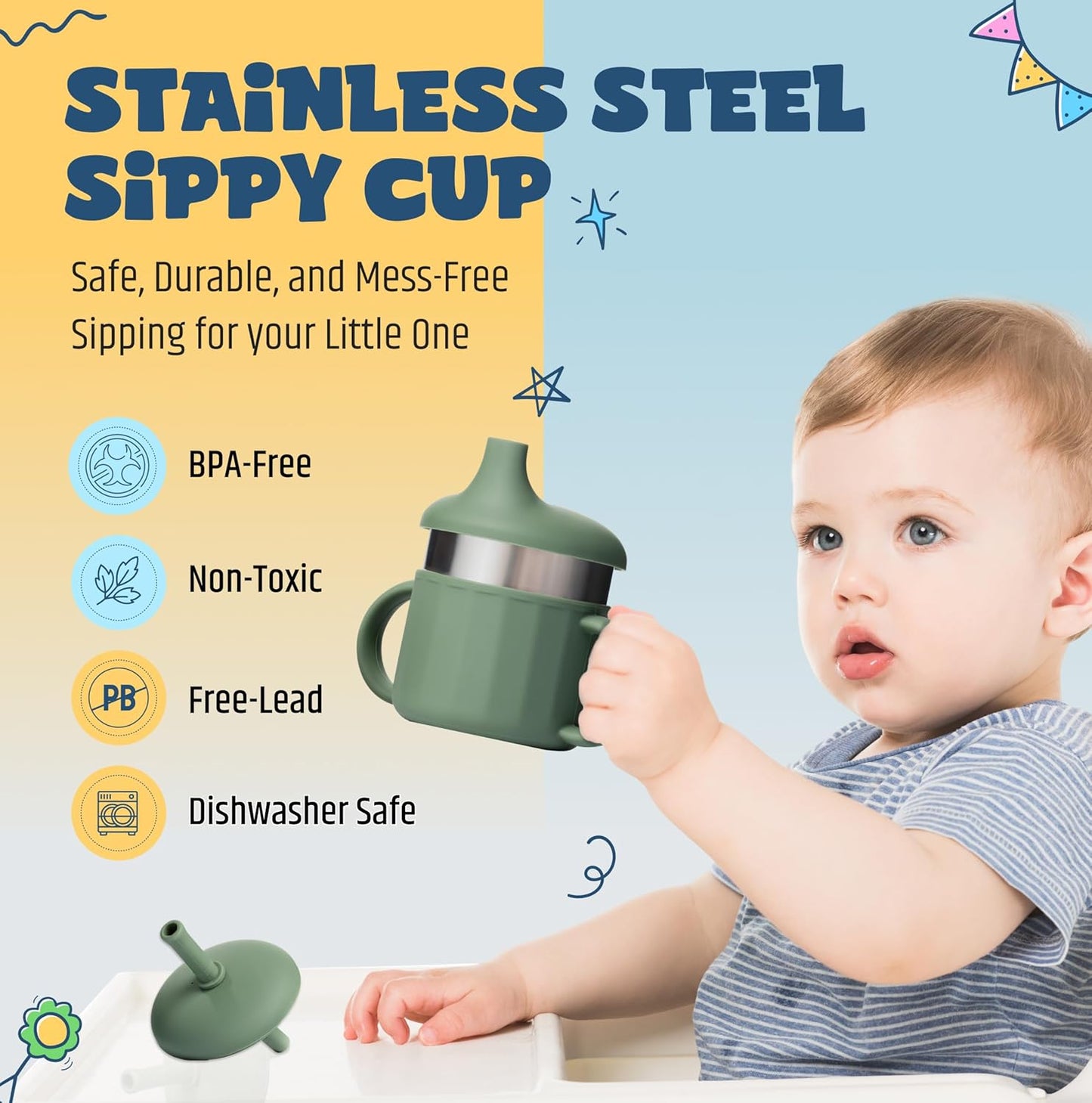 Jumble Dream Baby Sippy Cup, 100% Silicon Training Stainless Steel Kids Cups with Silicon Straw, Toddler Tumbler with Straw Spill Proof |6 Month Plus Toddler Sippy Cup| BPA Free Baby Beaker