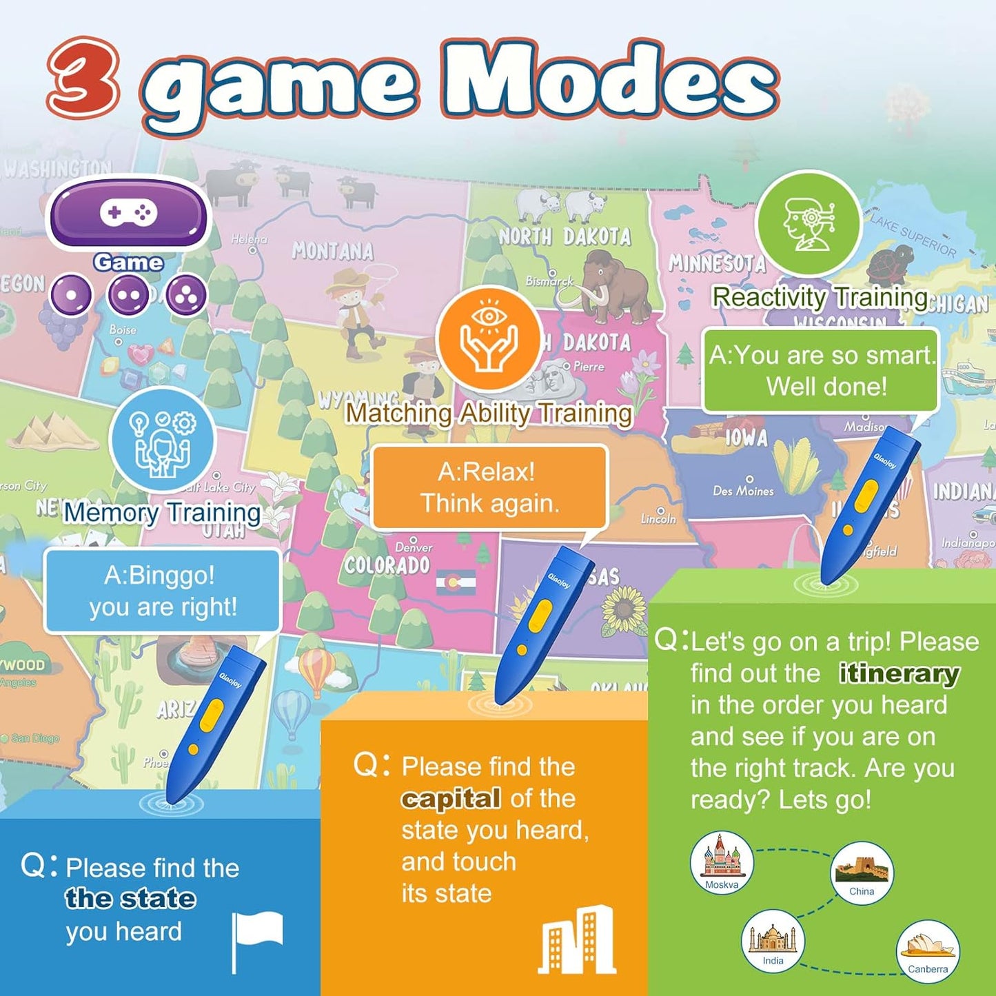 V2 Interactive Kids Map Bilingual United States Map for Kids Learning, Educational Talking USA Map Poster Geography Games Personalized Kids Toys for Boys & Girls Ages 3-12