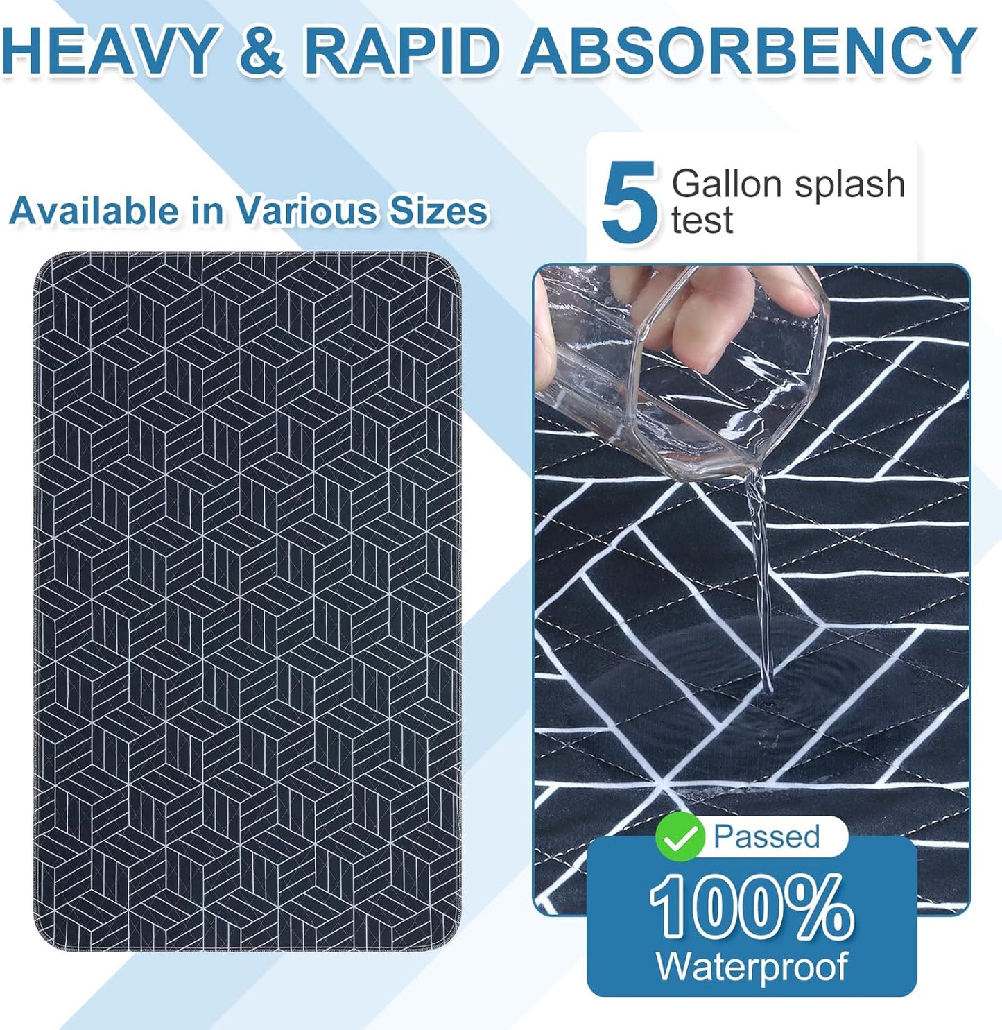 OUTCREATOR® Washable Bed Pads 34" x 76" (Pack of 2), Incontinence Mattress Protector, Anti-Slip Waterproof Underpads for Adults Kids Elderly Pets, Absorbency & Reusable Bedwetting Pads (Navy Blue)