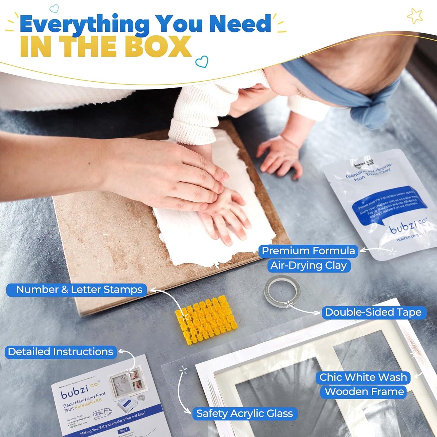 Baby Footprint and Hand Print Kit - Keepsake Frame, Nursery Picture Frames, New Mom Gifts, Newborn Essentials, Baby Shower Gifts (White Wash)