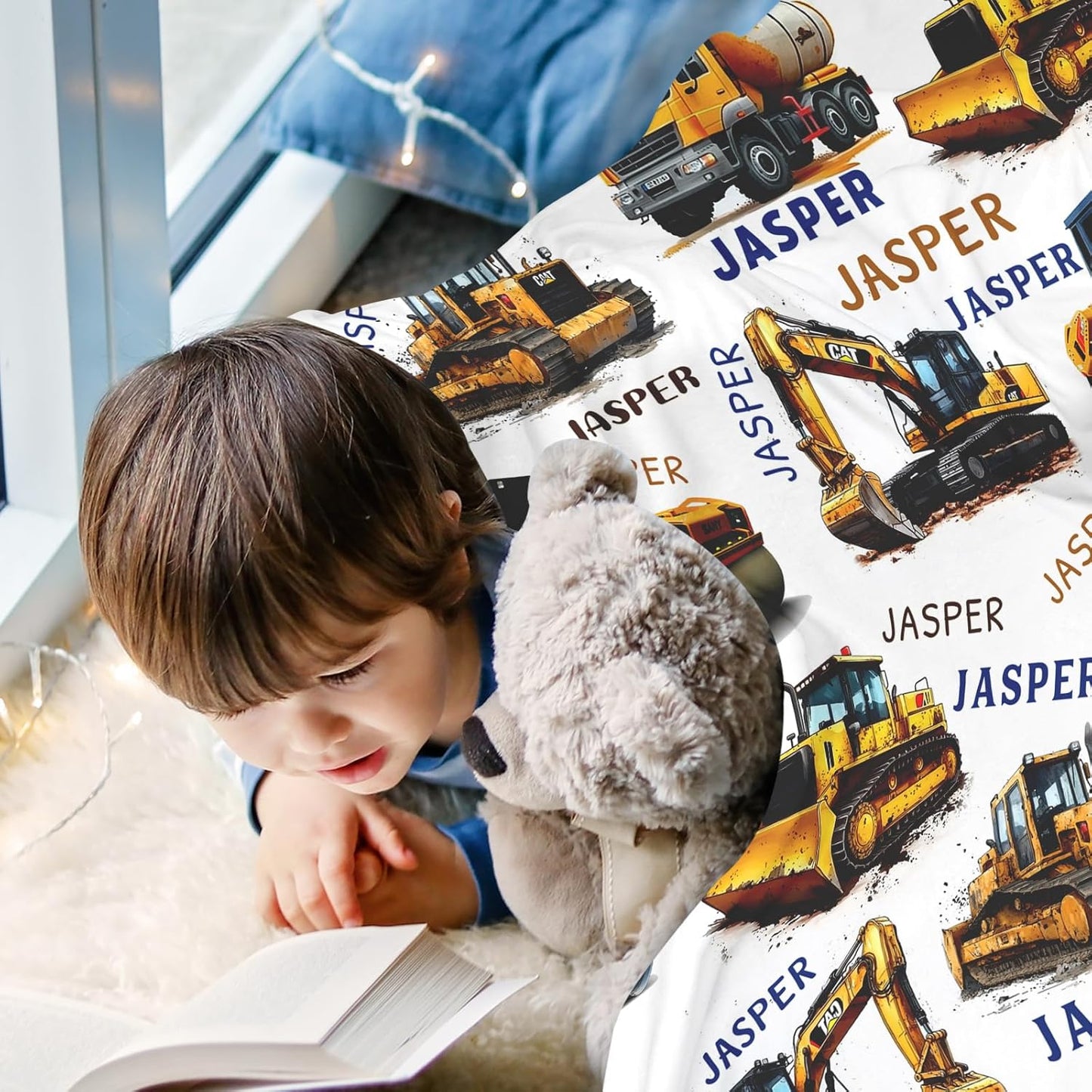 Ship Next Day, Personalized Truck Blanket - Printed in USA, Custom Name Blankets for Kids with Engineering Vehicle, Home Bedding Bed Decor, Fun Birthday Gift for Boys&Girls Women Man
