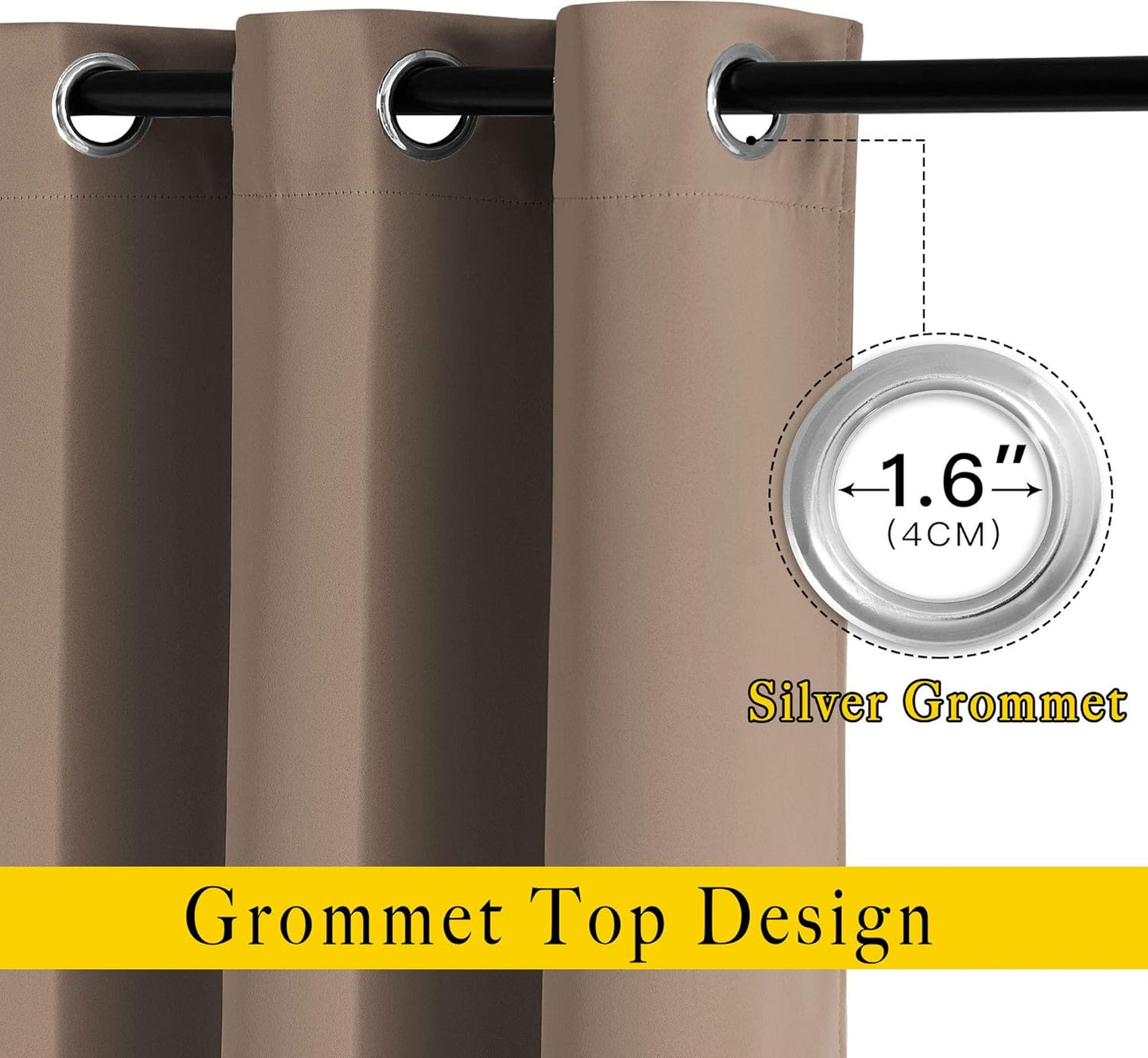 NICETOWN Insulated Blackout Curtains and Drapes - Microfiber Energy Saving Thermal Insulated Solid Grommet Blackout Draperies for Kitchen (1 Pair, 66 inches by 54 Inch, Cappuccino)