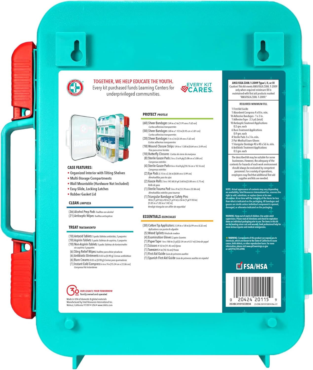 Be Smart Get Prepared First Aid Kit, Teal, 326 Piece, Exceeds OSHA and ANSI Guidelines 100 People - Office, Home, Car, School, Emergency, Survival, Camping, Hunting and Sports