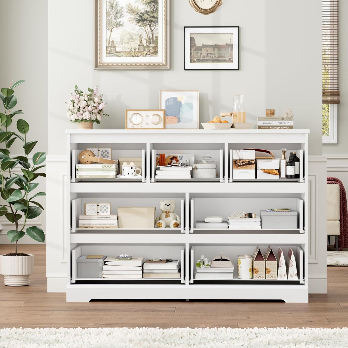 Dresser for Bedroom, Modern White Dresser, Wood Chest of Drawers Nursery Dressers, with Storage, 7 Drawer Double with Handle Free, Large Storage Organizer for Living Room,White