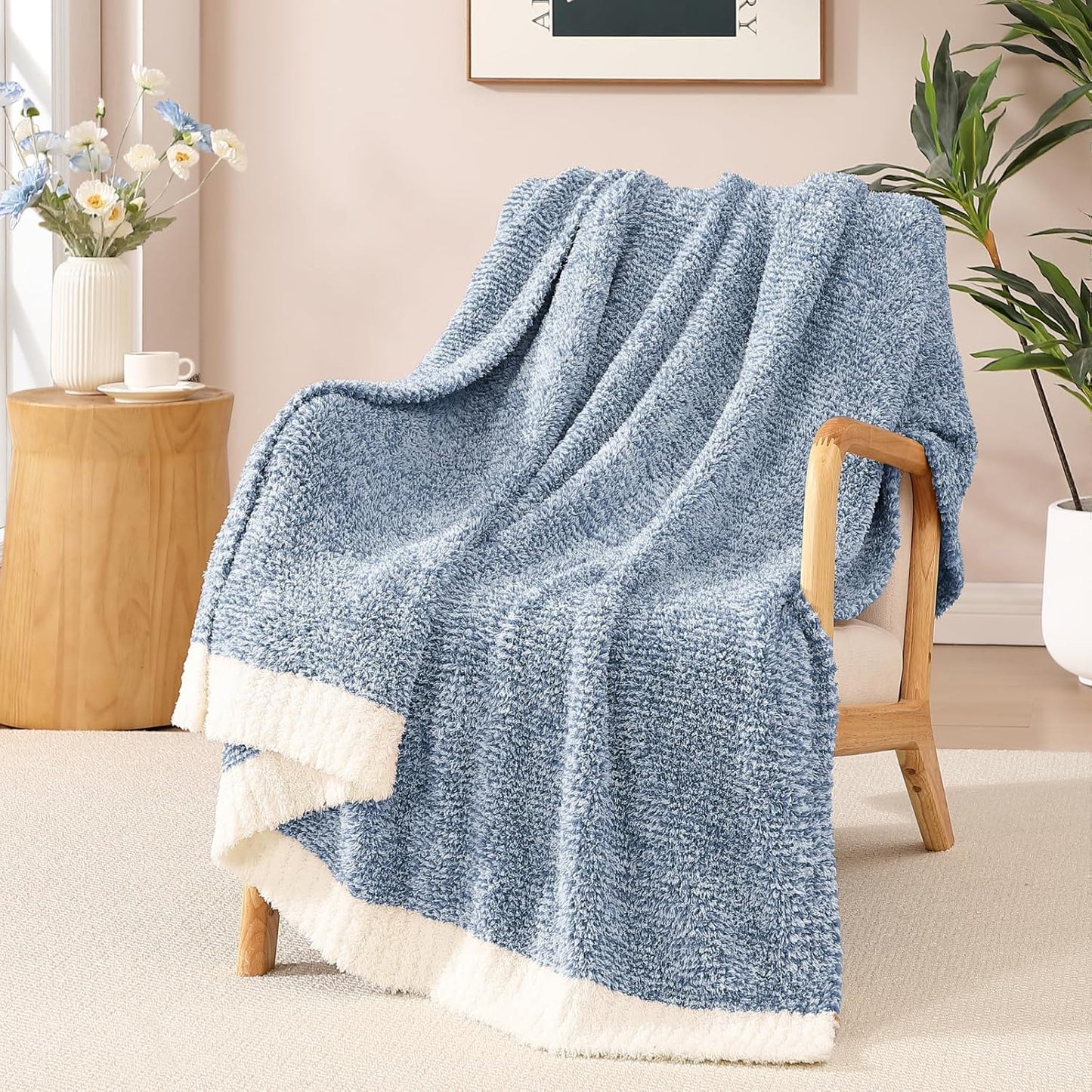 WRENSONGE Throw Blanket Cationic Dyeing Blue Soft Cozy Fluffy Warm Hand Made Throw Blankets for Couch, Sofa, Chair, Bed, Camping, Picnic, Travel Lightweight Bed Blanket - 50"*60"