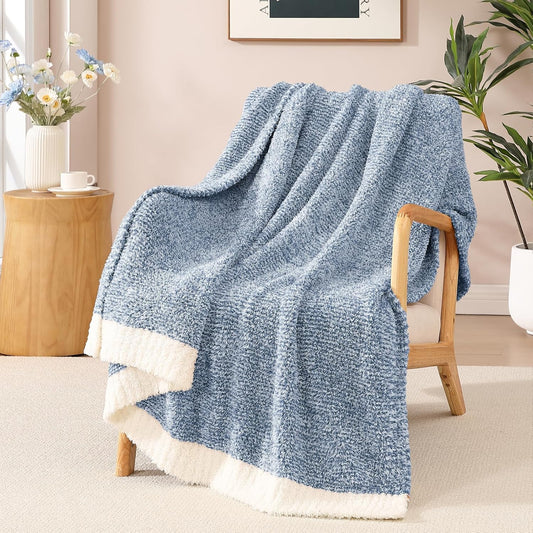 WRENSONGE Throw Blanket Cationic Dyeing Blue Soft Cozy Fluffy Warm Hand Made Throw Blankets for Couch, Sofa, Chair, Bed, Camping, Picnic, Travel Lightweight Bed Blanket - 50"*60"