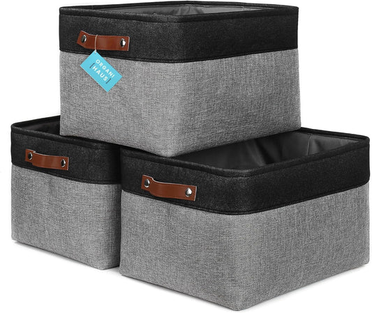 OrganiHaus Extra Large Fabric Storage Bins for Shelves 16x13in, Closet Storage Baskets for Shelf Organizing, Canvas Rectangle Bins for Organization, Linnen Baskets for Organizing - Gray/Black